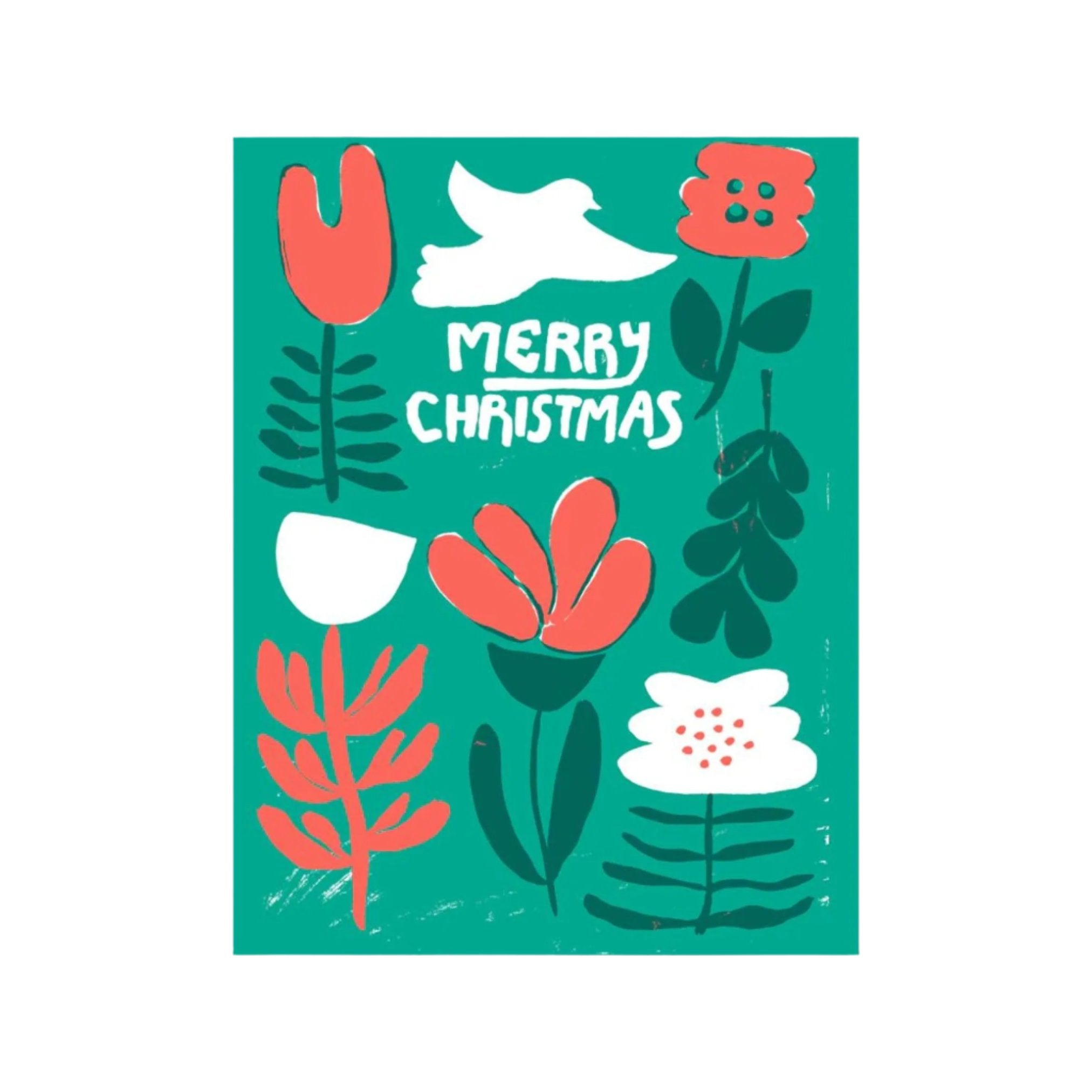 green Merry Christmas dove and flower design card