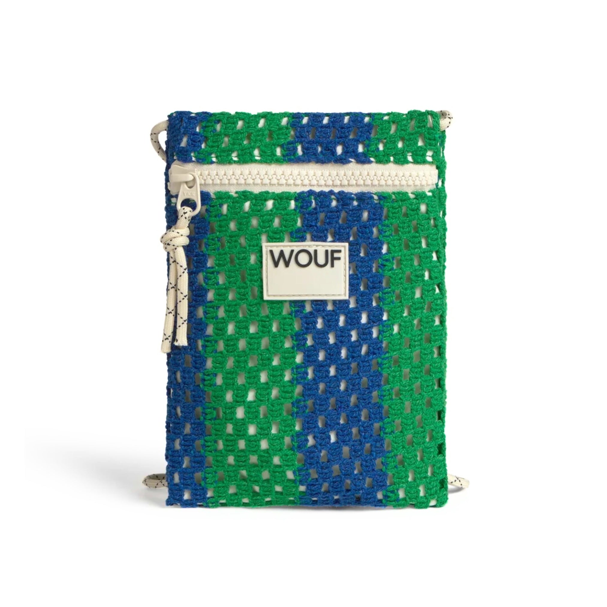 wouf crochet phone bag green and blue