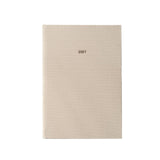 A vertical 2027 fabric-covered planner or agenda with a textured beige linen cover and the year '2027' printed in small black text near the top center, shown on a plain white background.