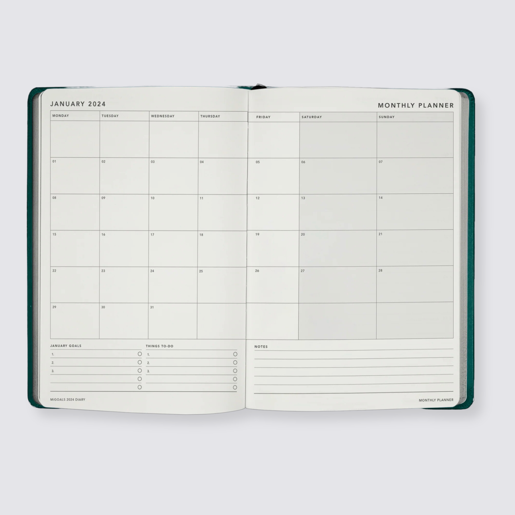 Month at a glance diary pages