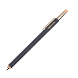 Navy pencil with a silver tip on a white background