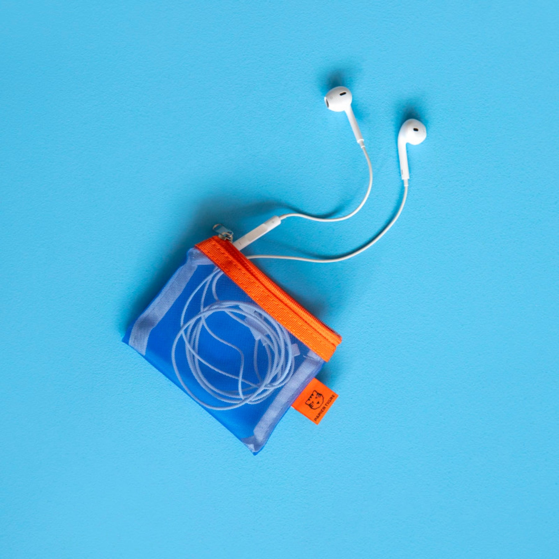 tiny blue mesh pouch