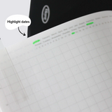 dated red grid notebook